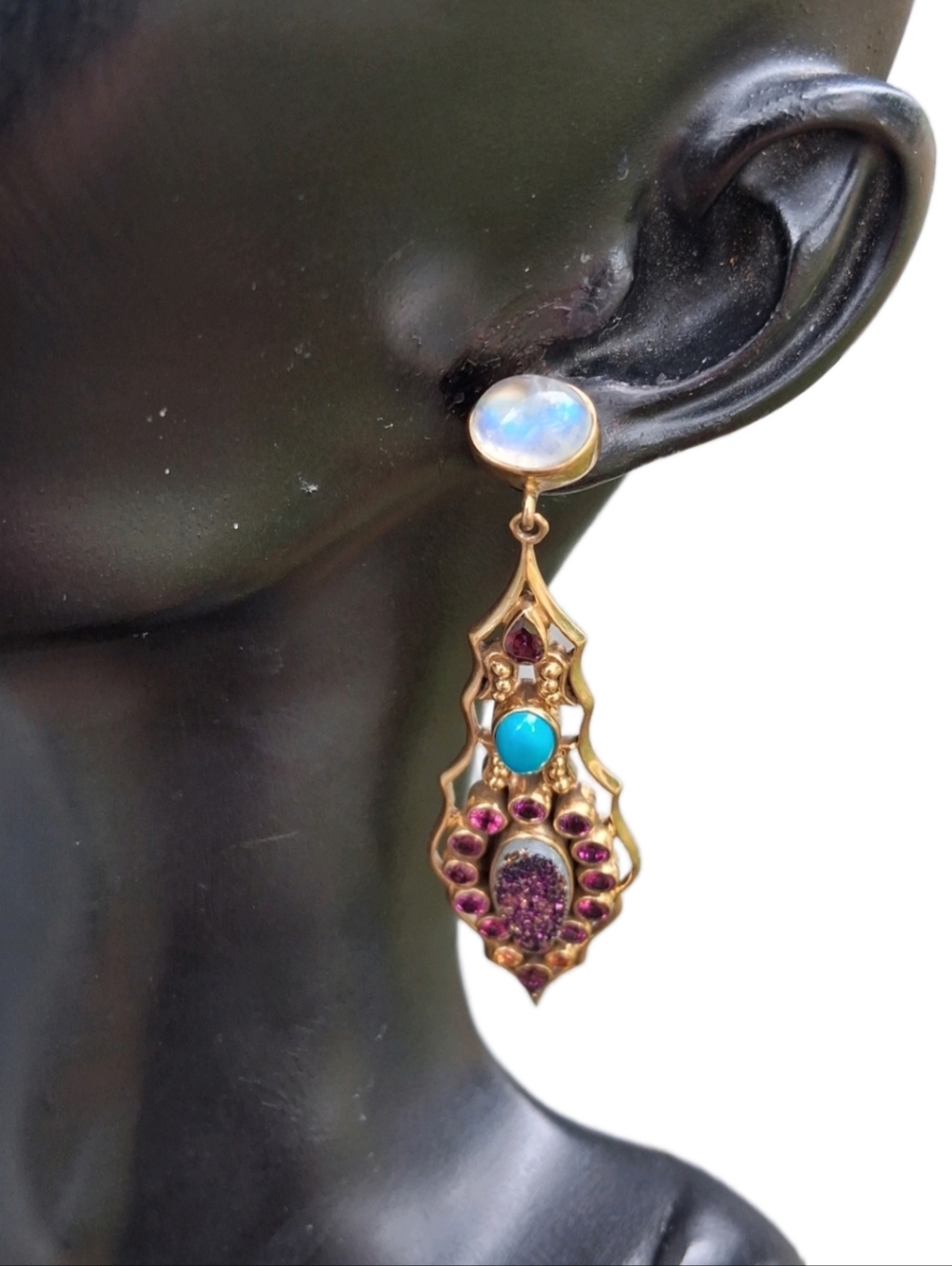 Nicky Butler RAJ Silver Druzy Moonstone Turquoise Chandelier Earrings